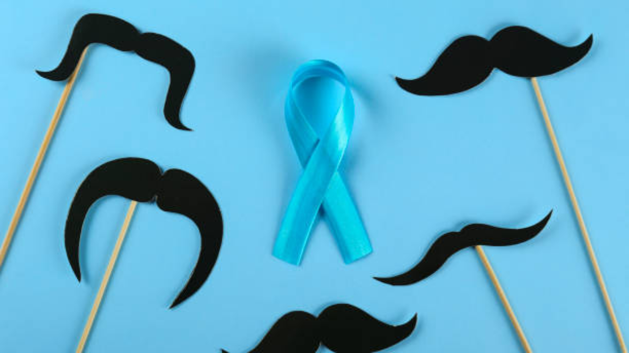 Concept for annual event involving growing of moustache & beard during month in November to raise awareness of men health issues and prostate cancer. Background, close up, copy space, flat lay.