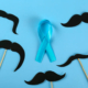Concept for annual event involving growing of moustache & beard during month in November to raise awareness of men health issues and prostate cancer. Background, close up, copy space, flat lay.