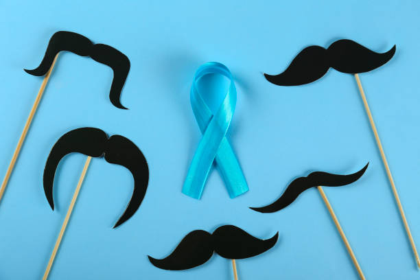 Concept for annual event involving growing of moustache & beard during month in November to raise awareness of men health issues and prostate cancer. Background, close up, copy space, flat lay.
